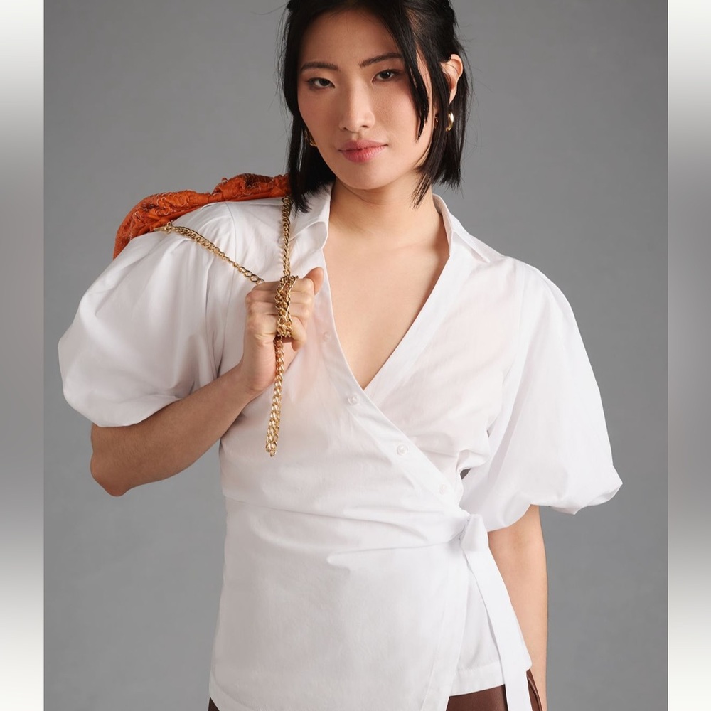 Anthropologie White Wrap Blouse